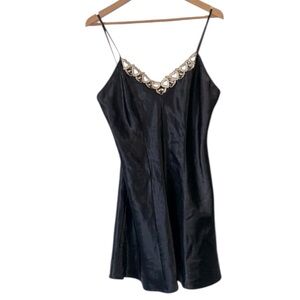 Vintage Le Boudoir Black heart embroidered slip dress size Large